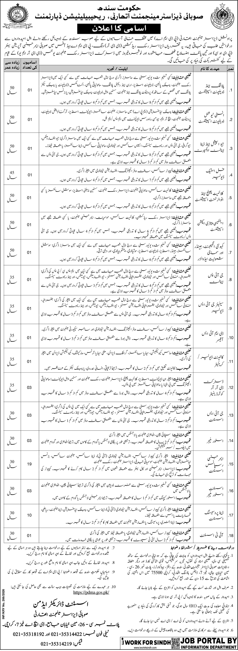Provincial Disaster Management Authority Sindh Jobs 2026 