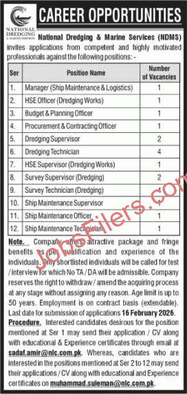 National Dredging and Marine Services Karachi Jobs 2026
