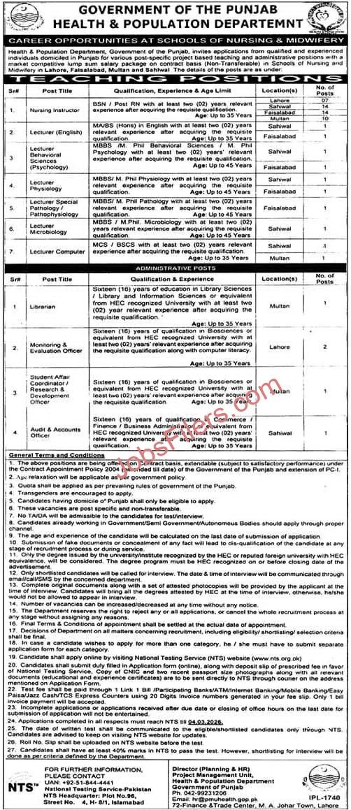 Health & Population Department Punjab Jobs 2026 