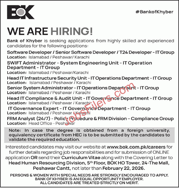 Bank of Khyber BOK Jobs 2026