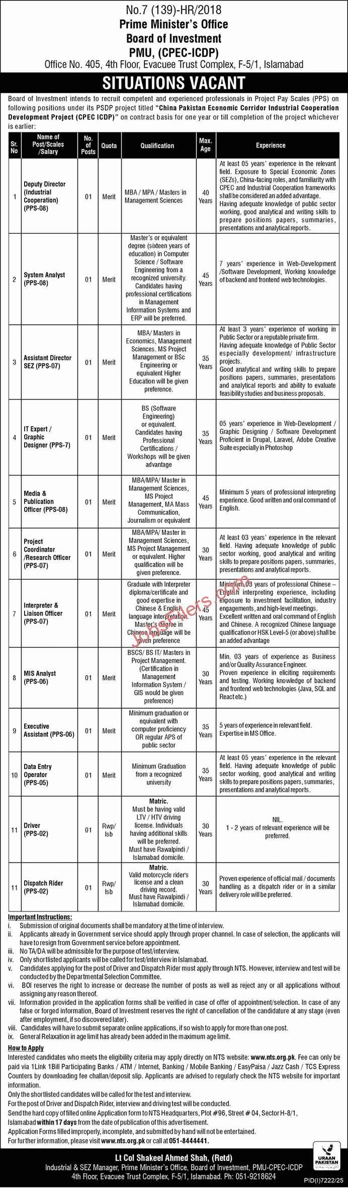 Board of Investment Islamabad Jobs 2026
